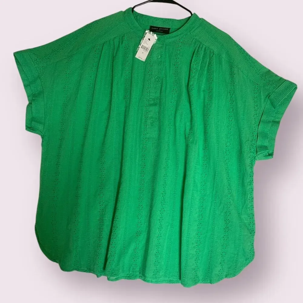 Lane Bryant NWT Green Embroidered Eyelet Blouse-Size 22 - Picture 1 of 10